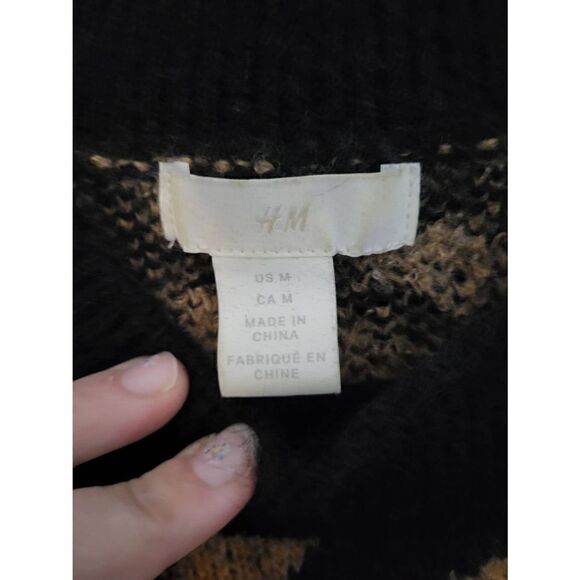 H&M tan/black animal print fuzzy wool sweater - Picture 3 of 5